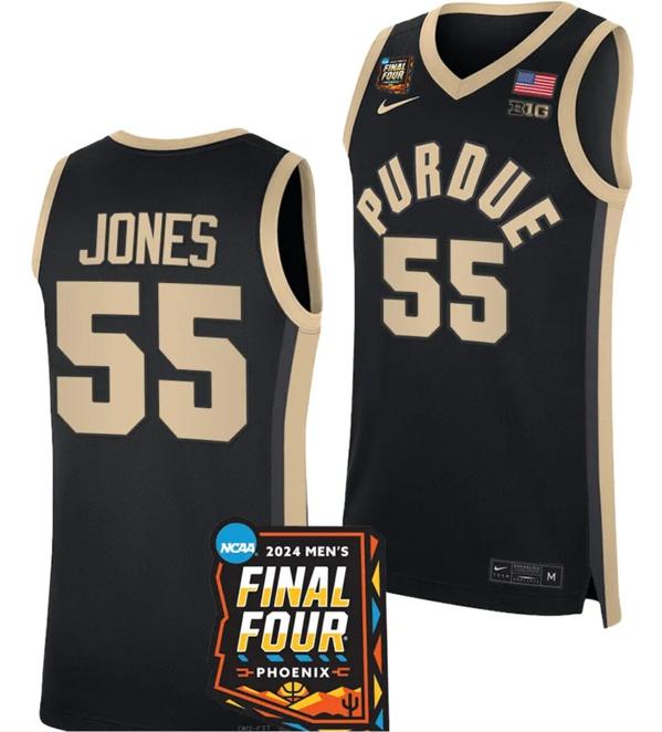 Men's Nike Lance Jones Jersey #55 Purdue Boilermakers 2024 NCAA March Madness Final Four Basketball Black