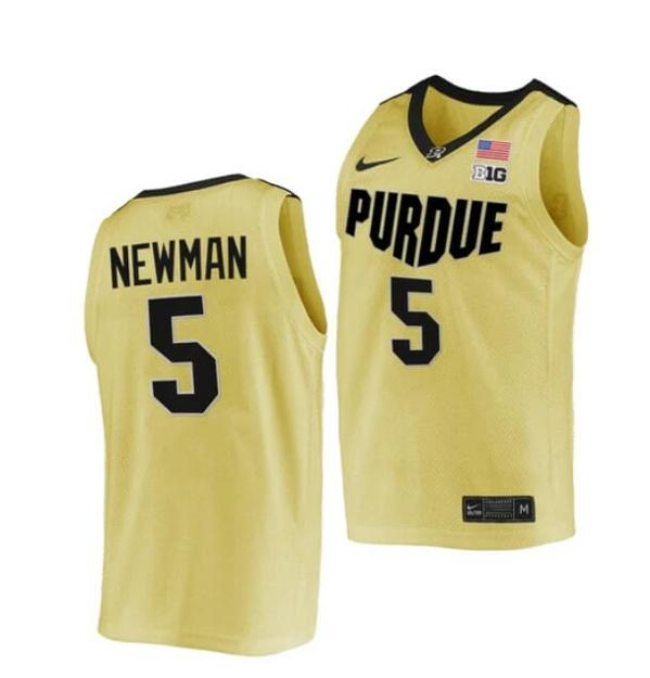 Men's Nike #5 Brandon Newman Jersey Purdue Boilermakers College Basketball Jerseys Gold 2022