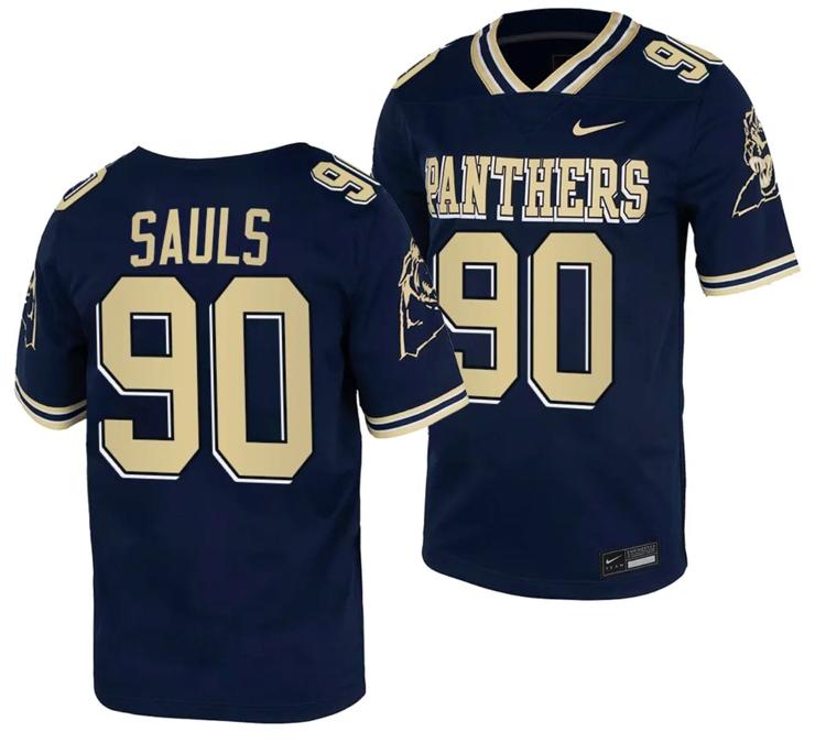 Men's Pitt Panthers Ben Sauls Jersey #90 Navy College Football Replica Uniform