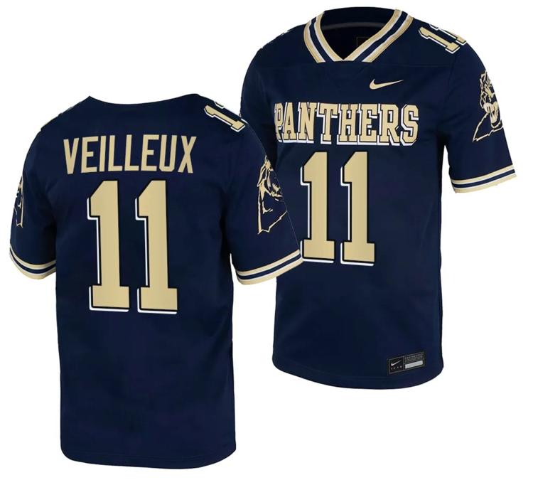 Men's Pitt Panthers Christian Veilleux Jersey #11 Navy College Football Replica Uniform