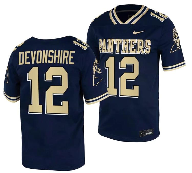 Men's Pitt Panthers MJ Devonshire Jersey #12 Navy College Football Replica Uniform