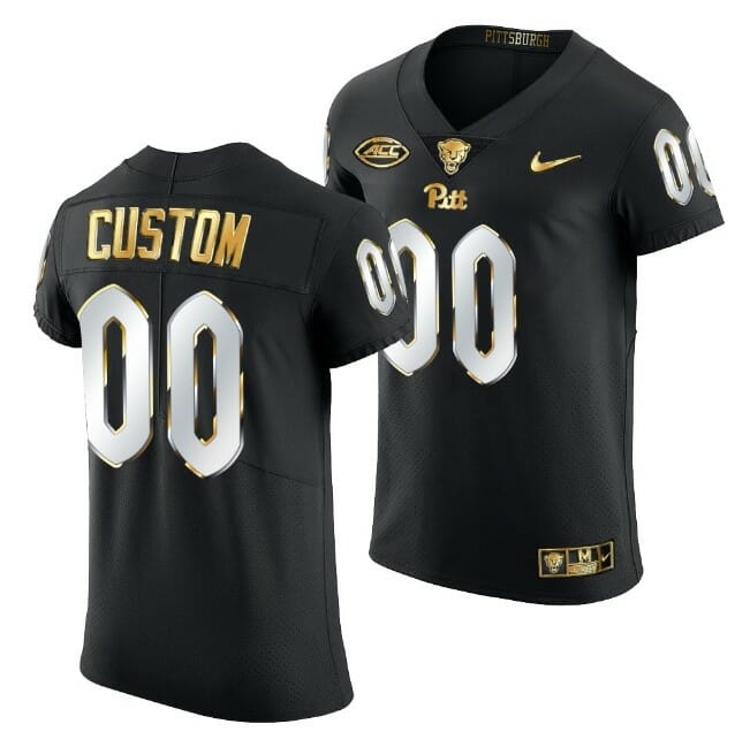 Men's Custom Pittsburgh Panthers Football Jersey Black Golden Edition Jersey 2021-22 Limited