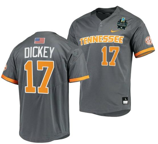 Men's Jared Dickey Jersey Tennessee Volunteers #17 Gray 2023 NCAA Baseball College World Series OMAHA 8