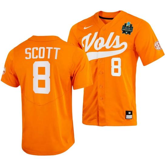 Men's Christian Scott Jersey Tennessee Volunteers #8 Orange 2023 NCAA Baseball College World Series OMAHA