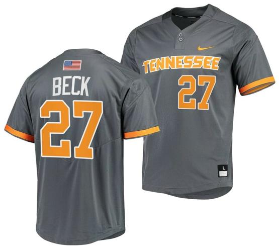 Men's Jordan Beck Jersey Tennessee Volunteers College Baseball Grey #27