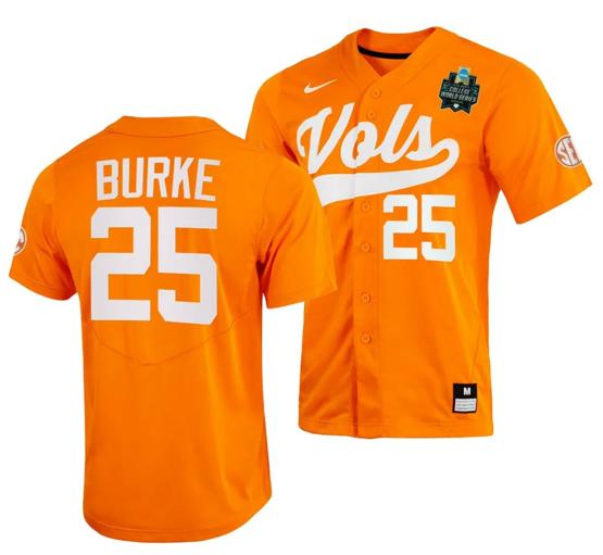 Men's Blake Burke Jersey Tennessee Volunteers #25 Orange 2023 NCAA Baseball College World Series OMAHA 8