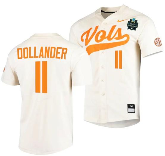 Men's Chase Dollander Jersey Tennessee Volunteers #11 Natural 2023 NCAA Baseball College World Series OMAHA 8