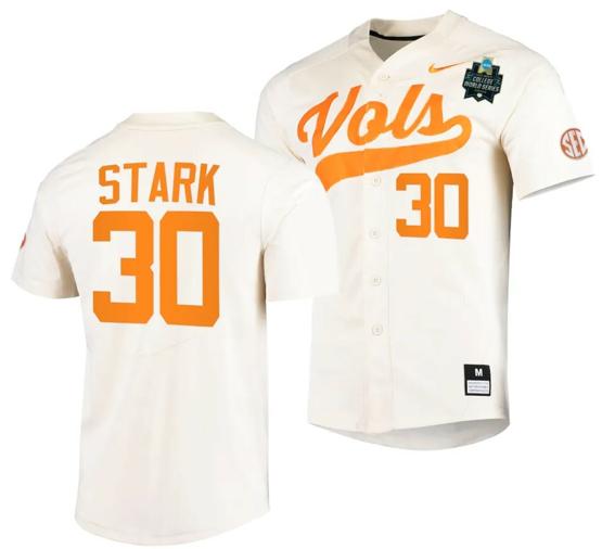 Men's Cal Stark Jersey Tennessee Volunteers #30 Natural 2023 NCAA Baseball College World Series OMAHA 8