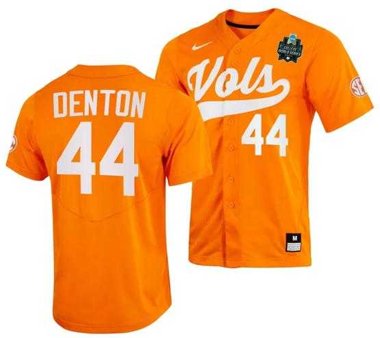 Men's Zane Denton Jersey Tennessee Volunteers #44 Orange 2023 NCAA Baseball College World Series OMAHA 8