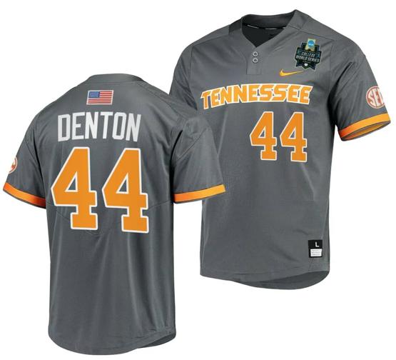 Men's Zane Denton Jersey Tennessee Volunteers #44 Gray 2023 NCAA Baseball College World Series OMAHA 8