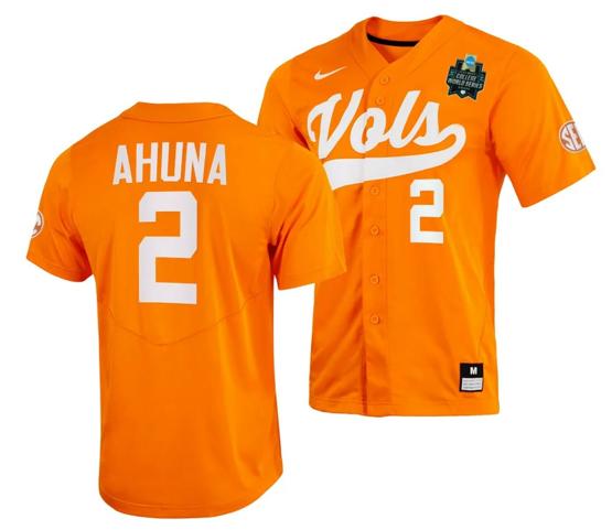 Men's Maui Ahuna Jersey Tennessee Volunteers #2 Orange 2023 NCAA Baseball College World Series OMAHA 8