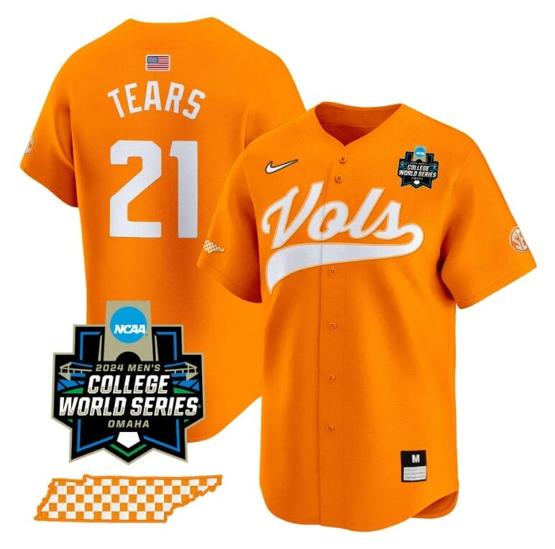 Men's Kavares Tears Jersey #21 Tennessee Volunteers 2024 College World Series Vapor Premier Limited NCAA Baseball Stitched Orange