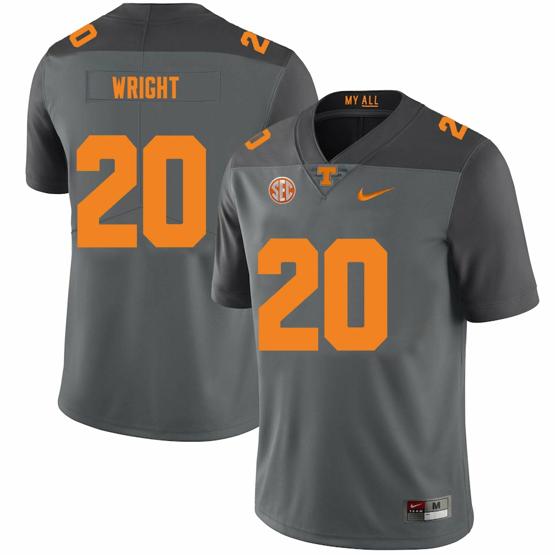 Men's Tennessee Volunteers #20 Jaylen Wright Jersey College Football New Gray