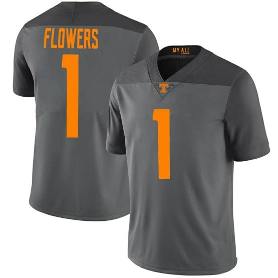 Men's Tennessee Volunteers Trevon Flowers Jersey #1 College Football Gray