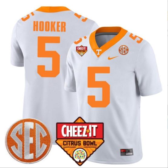 Men's Hendon Hooker Jersey #5 Tennessee Volunteers Football Cheez It Citrus Bowl Patch White