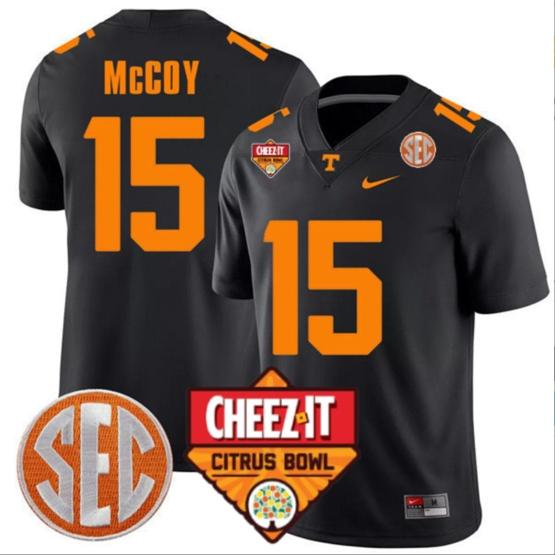 Men's Bru McCoy Jersey #15 Tennessee Volunteers Football Cheez It Citrus Bowl Patch Black