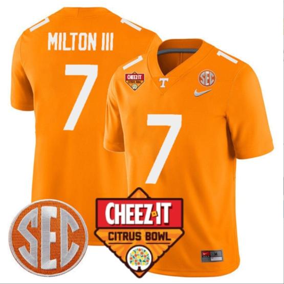 Men's Joe Milton III Jersey #7 Tennessee Volunteers Football Cheez It Citrus Bowl Patch Orange