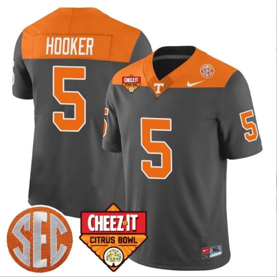 Men's Hendon Hooker Jersey #5 Tennessee Volunteers Football Cheez It Citrus Bowl Patch Gray