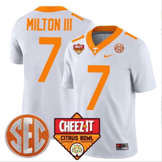 Men's Joe Milton III Jersey #7 Tennessee Volunteers Football Cheez It Citrus Bowl Patch White