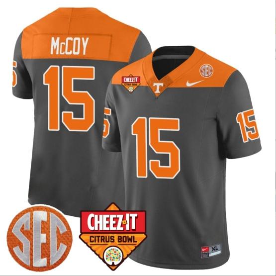 Men's Bru McCoy Jersey #15 Tennessee Volunteers Football Cheez It Citrus Bowl Patch Gray