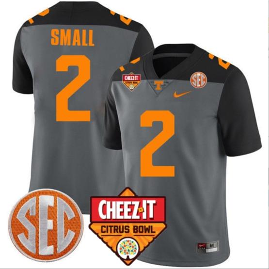 Men's Jabari Small Jersey #2 Tennessee Volunteers Football Cheez It Citrus Bowl Patch Smoke Gray