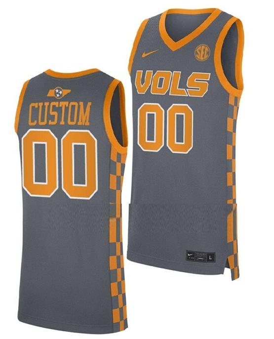 Men's Custom Tennessee Volunteers Jersey Name and Number College Basketball Replica Grey