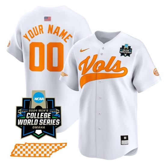 Men's Custom Tennessee Volunteers Jersey 2024 College World Series Vapor Premier Limited V2 NCAA Baseball Stitched White