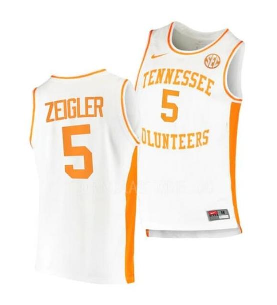 Men's #5 Zakai Zeigler Jersey Tennessee Volunteers College Basketball Jerseys White