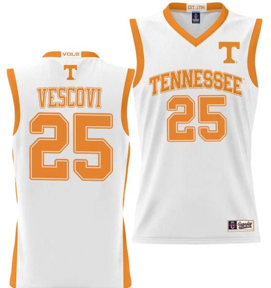 Men's Santiago Vescovi Jersey #25 Tennessee Volunteers NIL College Basketball Lightweight White