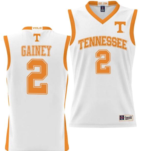 Men's Jordan Gainey Jersey #2 Tennessee Volunteers NIL College Basketball Lightweight White