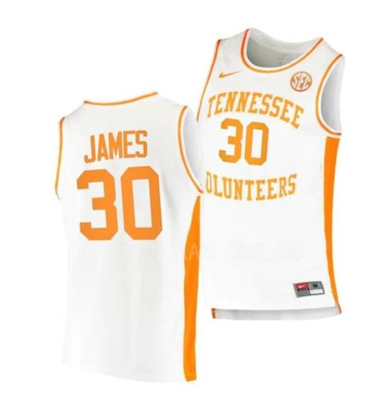 Men's #30 Josiah James Jersey Tennessee Volunteers College Basketball Jerseys White