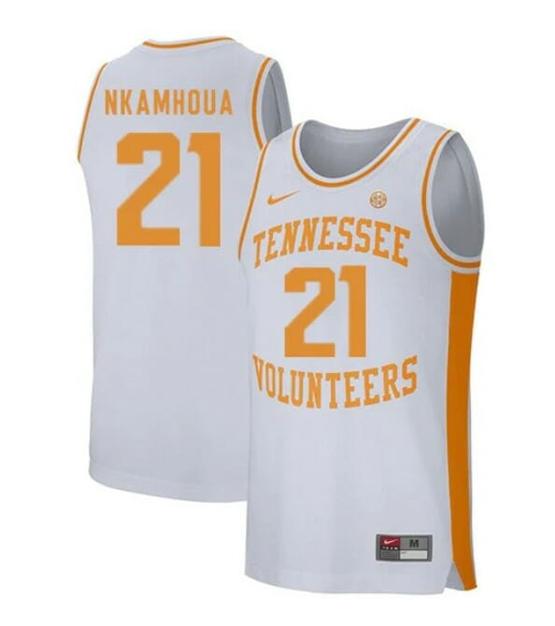 Men's #21 Olivier Nkamhoua Jersey Tennessee Volunteers College Basketball Jerseys White