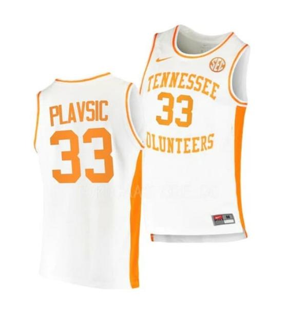 Men's #33 Uros Plavsic Jersey Tennessee Volunteers College Basketball Jerseys White