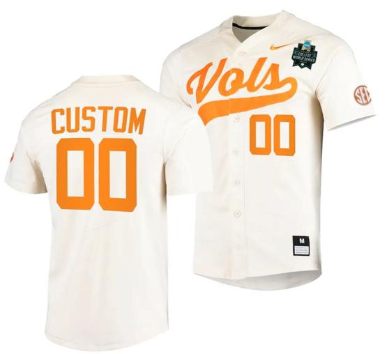 Men's Custom Tennessee Volunteers Jersey Name and Number 2023 NCAA Baseball College World Series Natural #00 OMAHA 8