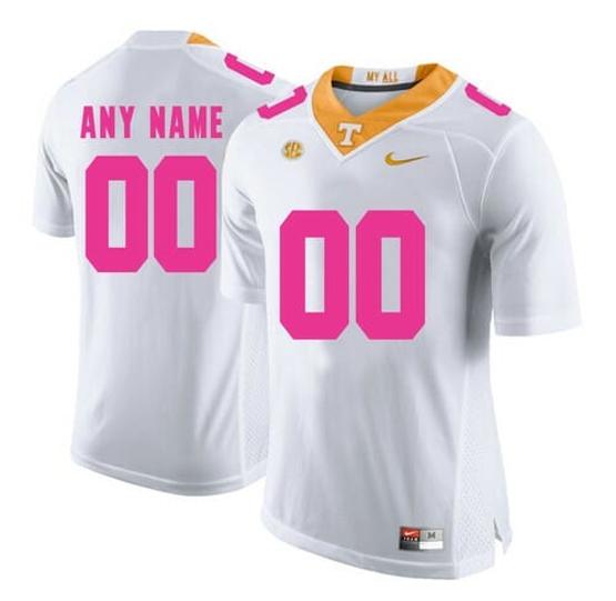 Men's Tennessee Volunteers Custom Jersey Name Number College Football White Pink