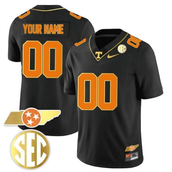 Men's Custom Tennessee Volunteers Jersey Name and Number “Checkerboard” Gold Limited College Football Stitched Black