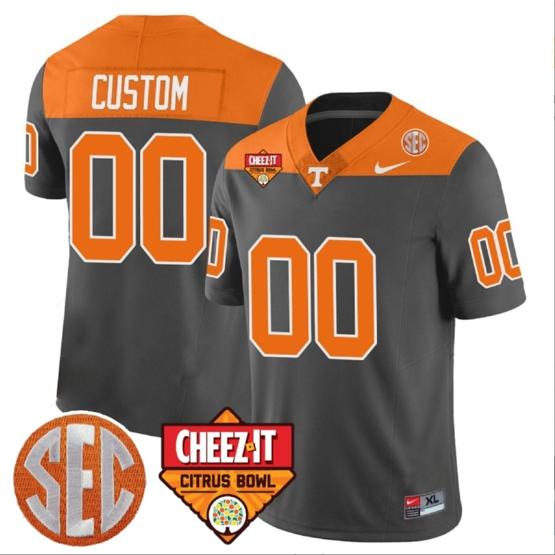 Men's Custom Tennessee Volunteers Jersey Name and Number Football Cheez It Citrus Bowl Patch Gray