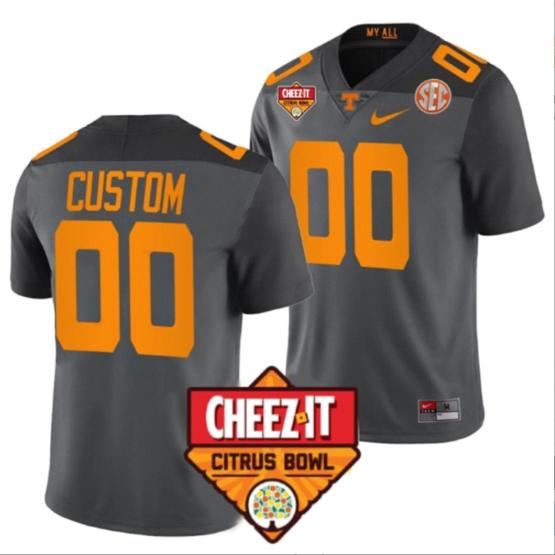 Men's Custom Tennessee Volunteers Jersey Name and Number Football Cheez It Citrus Bowl Patch Smoke Gray