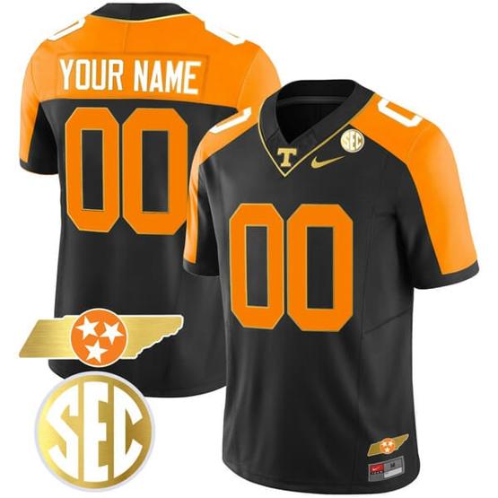 Men's Custom Tennessee Volunteers Jersey Name and Number “Checkerboard” Gold Limited College Football Stitched Black Reverse