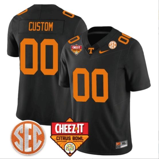 Men's Custom Tennessee Volunteers Jersey Name and Number Football Cheez It Citrus Bowl Patch Black