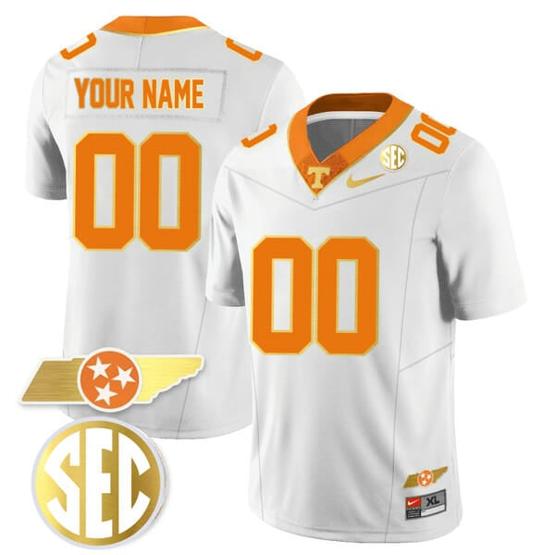 Men's Custom Tennessee Volunteers Jersey Name and Number “Checkerboard” Gold Limited College Football Stitched White