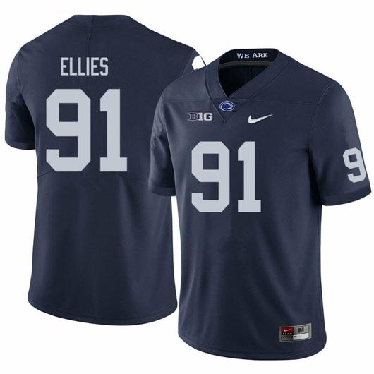 Men's Nike Penn State Dvon Ellies Jersey #91 College Football Game Navy With Name