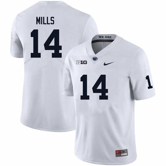 Men's Nike Penn State Tyrece Mills Jersey #14 College Football Game White With Name