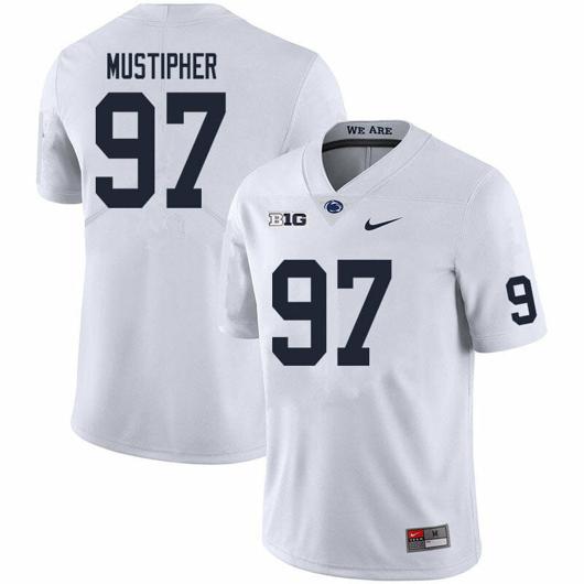 Men's Nike Penn State PJ Mustipher Jersey #97 College Football Game White With Name