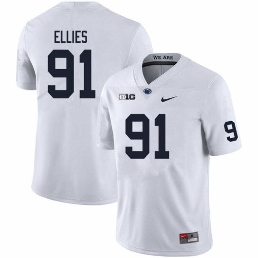 Men's Nike Penn State Dvon Ellies Jersey #91 College Football Game White With Name