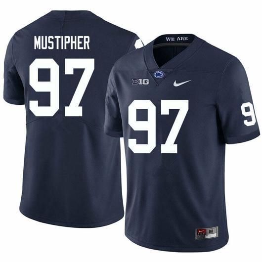 Men's Nike Penn State PJ Mustipher Jersey #97 College Football Game Navy With Name