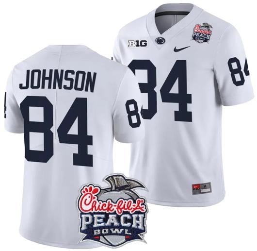 Men's Nike Theo Johnson Jersey #84 Penn State Peach Bowl Patch 2024 College Football White