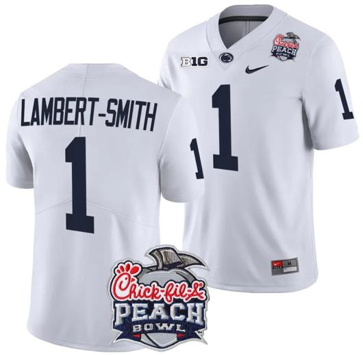 Men's Nike KeAndre Lambert Smith Jersey #1 Penn State Peach Bowl Patch 2024 College Football White