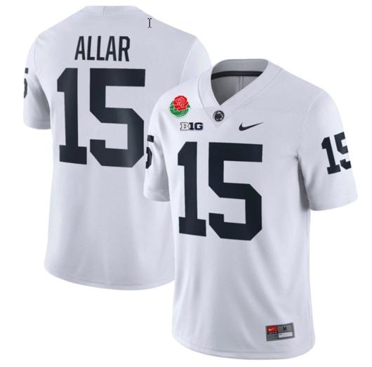 Men's Nike Drew Allar Jersey #15 Penn State Nittany Lions Rose Patch College Football All Stitched White