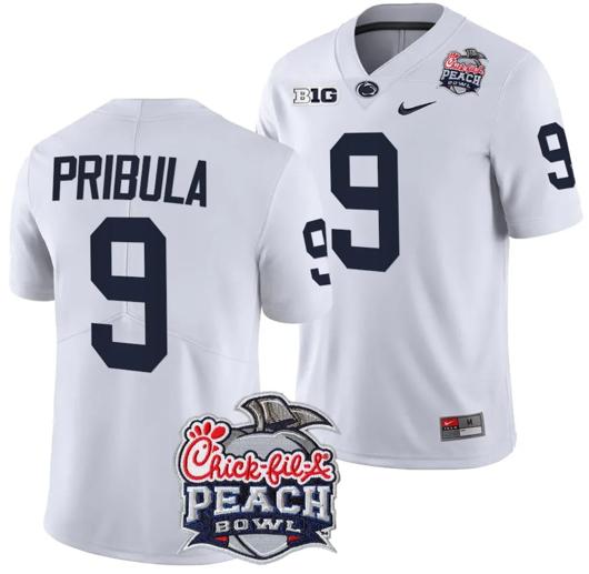 Men's Nike Beau Pribula Jersey #9 Penn State Peach Bowl Patch 2024 College Football White